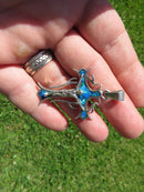 Stunning Vintage Art Nouveau Style Opal Inlay Cross 950 Silver Pendant Taxco - Just Stuff I Sell