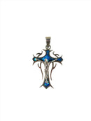 Stunning Vintage Art Nouveau Style Opal Inlay Cross 950 Silver Pendant Taxco - Just Stuff I Sell
