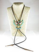 Zuni Thunderbird Sterling Silver Turquoise, MOP, Coral, Onyx Bolo Tie Pendant - Just Stuff I Sell