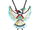 Zuni Thunderbird Sterling Silver Turquoise, MOP, Coral, Onyx Bolo Tie Pendant - Just Stuff I Sell
