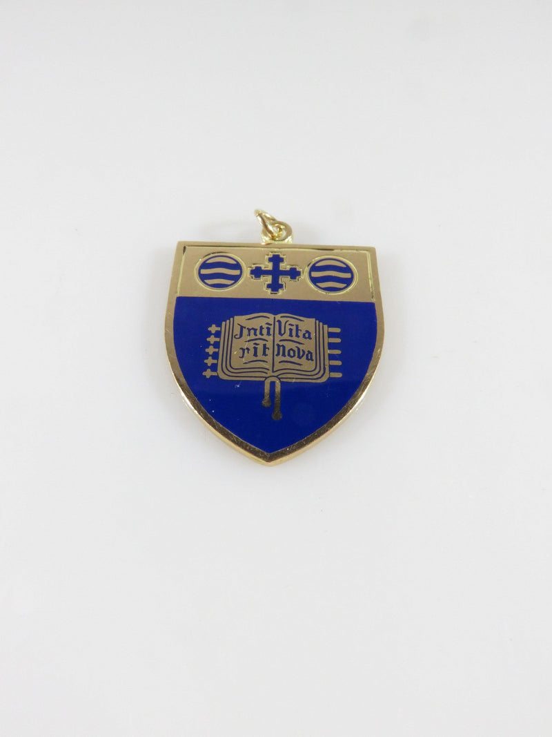 Wellesley College Vintage 10K Yellow Gold Blue Enamel Pendant Here Begins New Life - Just Stuff I Sell