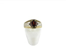 Men's 10K Yellow White Gold Brushed Metal Band Garnet Diamond Pinky Ring Sz 7.5 — Men's Jewelry • 10K, Gold • Diamond, Garnet