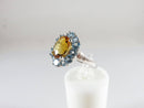 14K White Gold Oval Citrine With Blue Topaz Surround Cocktail Ring Size 7 - Just Stuff I Sell