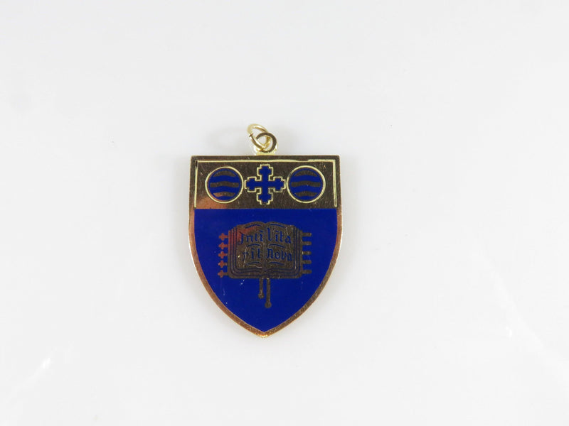 Wellesley College Vintage 10K Yellow Gold Blue Enamel Pendant Here Begins New Life - Just Stuff I Sell