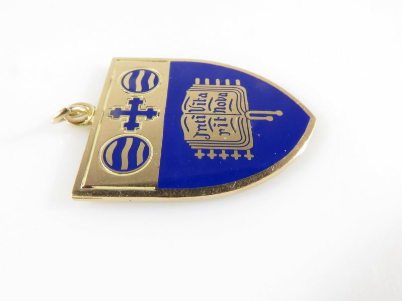 Wellesley College Vintage 10K Yellow Gold Blue Enamel Pendant Here Begins New Life - Just Stuff I Sell