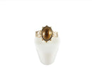 Early 10K Rose Gold Etruscan Style Goldstone Chamfered Ring Size 4 Signed FJ — Georgian • 10K, Gold — front view