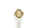 Antique 14K Yellow Gold Carved Shell Cameo Ring Left Facing Woman Size 6.5 — Victorian Edwardian • 14K, Gold — front view