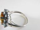 14K White Gold Oval Citrine With Blue Topaz Surround Cocktail Ring Size 7 - Just Stuff I Sell