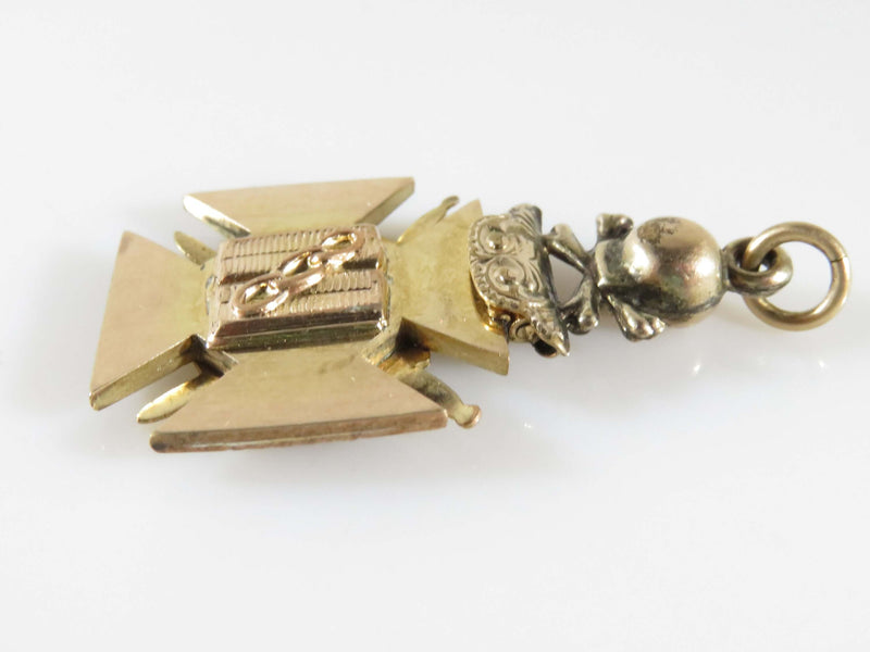 Antique Odd Fellows FOB Skull Cross Bones Enameled Gold Filled Pocket Watch Fob - Just Stuff I Sell