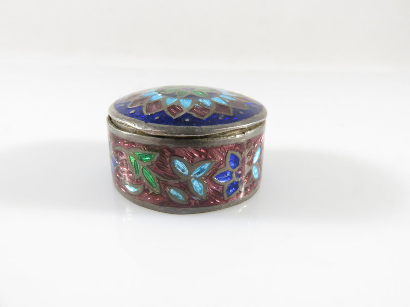 Sterling Silver Enameled Pill Box Snuff Box Blue Red Green Enameling - Just Stuff I Sell