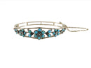 Antique Turquoise Seed Pearl Flower Hinged Bangle Gilt Sterling 6 1/4" 4 Minor Restoration — Bracelets • Gold, Sterling Silve