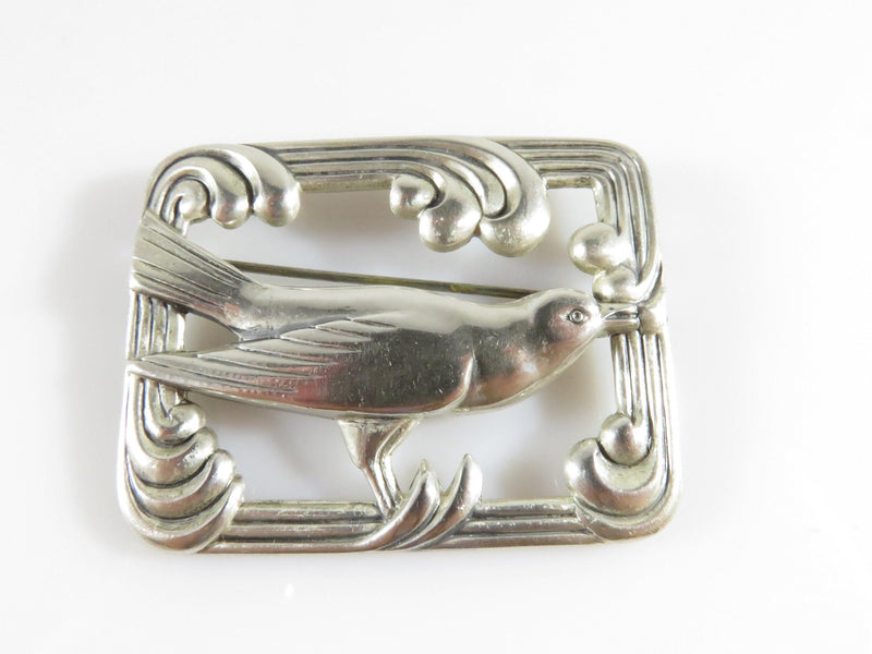 Sterling Dove in Art Nouveau Style Frame Brooch Norseland by Coro - Just Stuff I Sell