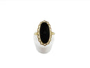 Victorian Revival 10K Black Onyx Ring by Plainville Stock Co Circa 1930's — Mid Century • 10K — front view