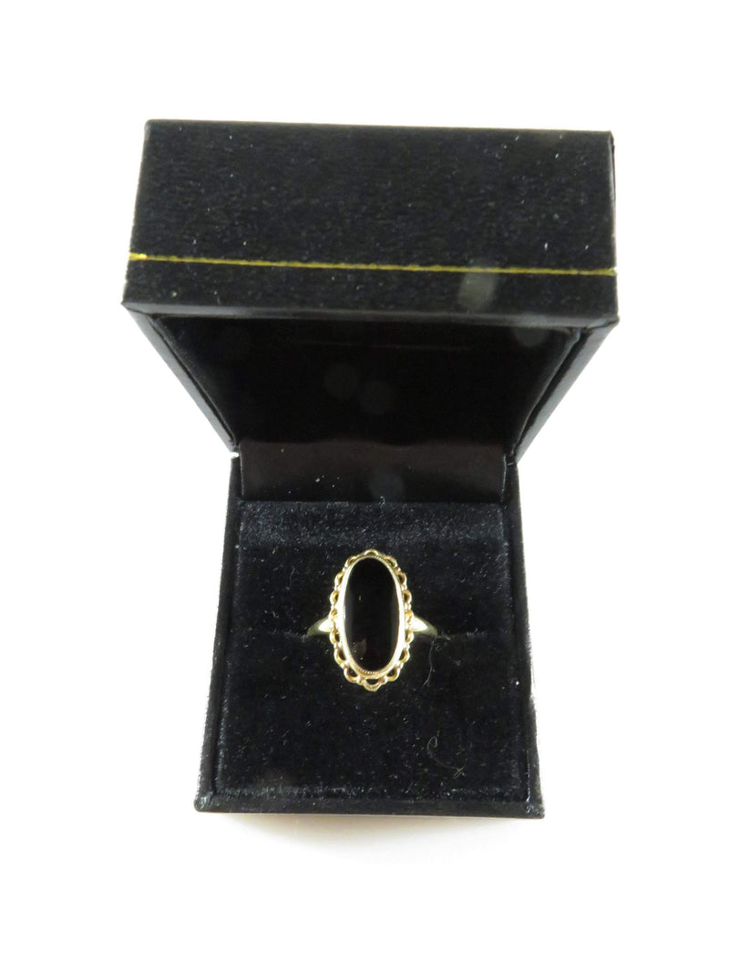 Victorian Revival 10K Black Onyx Ring by Plainville Stock Co Circa 1930's - Just Stuff I Sell