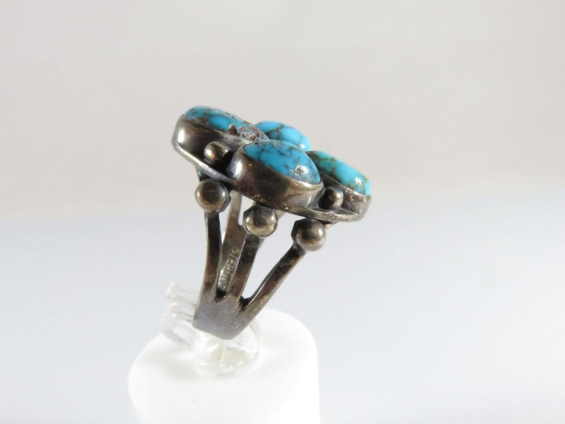 Blackened Silver Kingman Mined Navajo Turquoise Cluster Ring Size 8 - Just Stuff I Sell