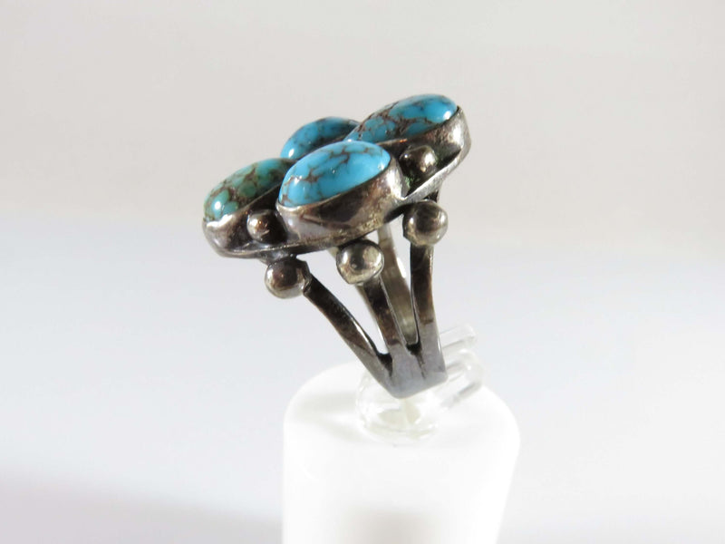 Blackened Silver Kingman Mined Navajo Turquoise Cluster Ring Size 8 - Just Stuff I Sell