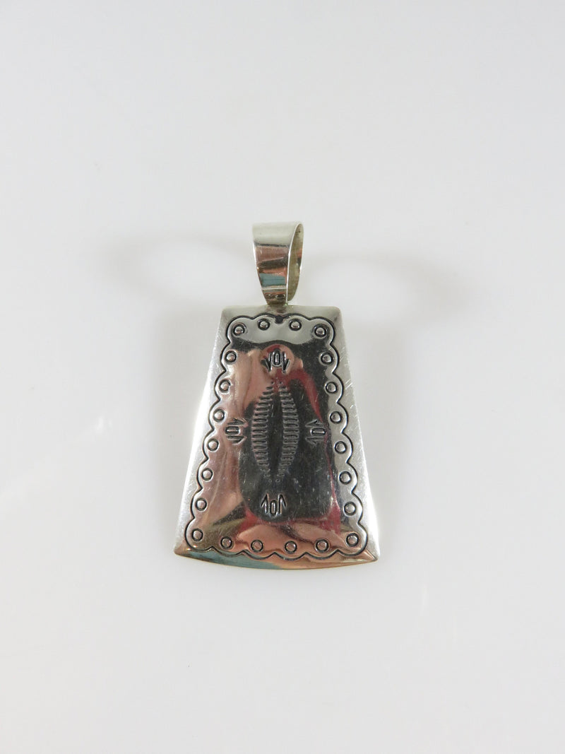 Navajo Style Etched Sterling Silver Pendant Signed Q. T. Quoc Turquoise Inc. - Just Stuff I Sell