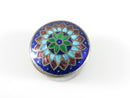 Sterling Silver Enameled Pill Box Snuff Box Blue Red Green Enameling - Just Stuff I Sell