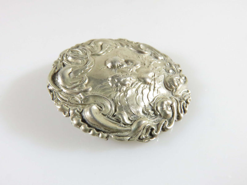 1902 Sterling Silver Repousse Cherub Kissing Woman Button Brooch Levi & Salaman - Just Stuff I Sell