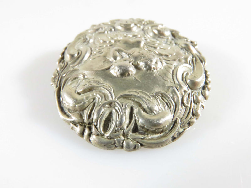 1902 Sterling Silver Repousse Cherub Kissing Woman Button Brooch Levi & Salaman - Just Stuff I Sell