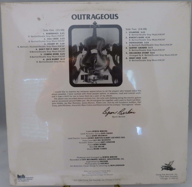 Byron Berline Outrageous 1980 Flying Fish Records FF-227 BCH Productions Sealed