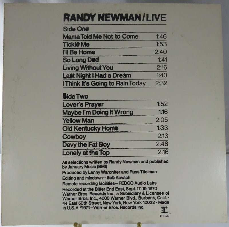 Randy Newman Live Reprise Records RS 6459 1977 Reissue