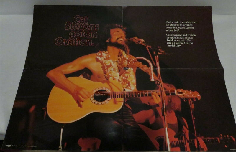 Rare Cat Stevens Got An Ovation Guitar Advertising Poster Yusef Islam Vintage 1970's
